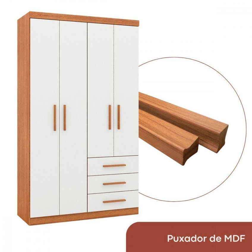 Guarda Roupa Solteiro Advantage 4 Portas 3 Gavetas Mdp Freijó E Off White Batrol Móveis - imagem 5