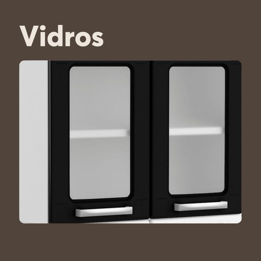 Armário Aéreo De Cozinha 6010 105cm 3 Portas Vidro Temperado Preto Bertolini - imagem 4
