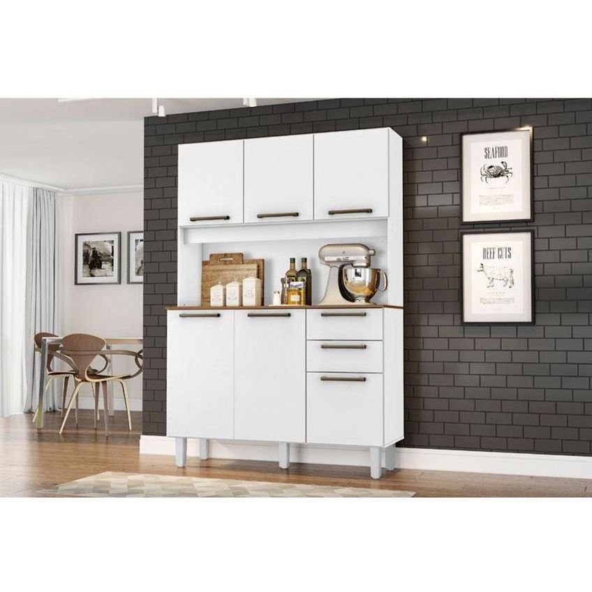 Armário Para Cozinha Kit Pop 6 Portas 2 Gavetas 120cm Branco Fosco Brilho Zanzini Móveis - imagem 5