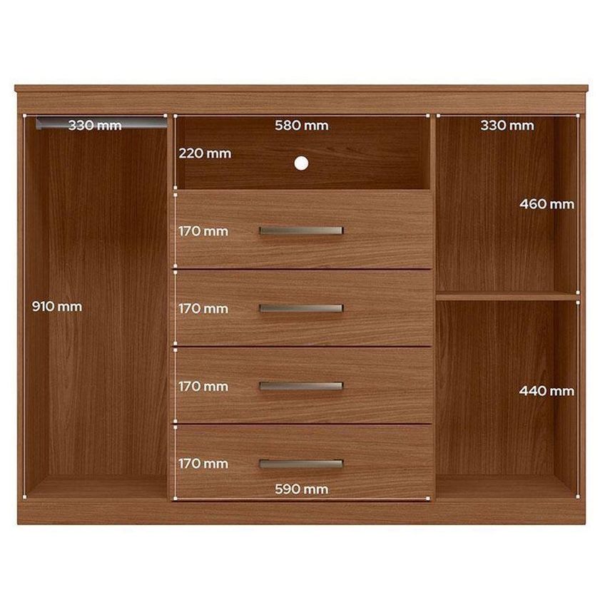 Guarda Roupa Casal Toledo 6 Portas De Bater Com Espelho E Cômoda 2 Gavetas Mdp Jatobá Acetinado - imagem 4