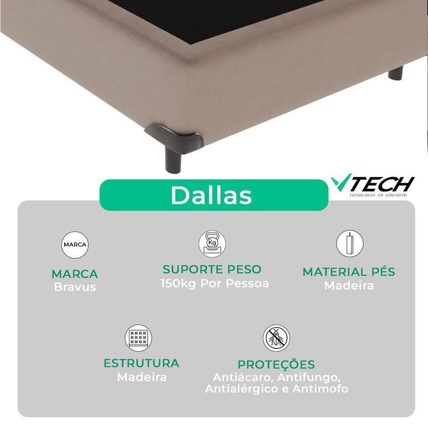 Cama Box Casal Cama Box Estrutura Madeira Base Inteiriça Bege Vtech Capacidade 150kg - imagem 3