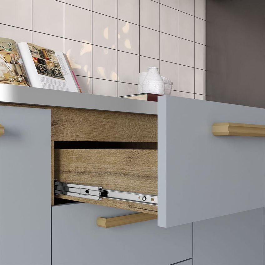 Balcão De Cozinha Com Tampo Axé 8109 3 Portas 2 Gavetas Branco Bertolini - imagem 3