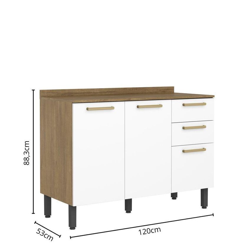 Balcão De Cozinha Com Tampo Axé 8109 3 Portas 2 Gavetas Branco Bertolini - imagem 4