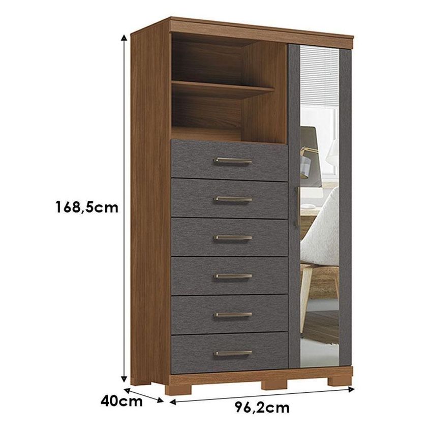 Guarda Roupa Casal Guarapuava 6 Portas De Bater 6 Gavetas Mdp Cômoda 1 Porta Espelho Jatobá Grafite - imagem 3