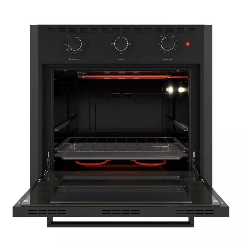 Forno Elétrico Embutir Nardelli Black E60 60l 1750w Grill Timer Luz Interna Vidro Duplo Preto 110v - imagem 3