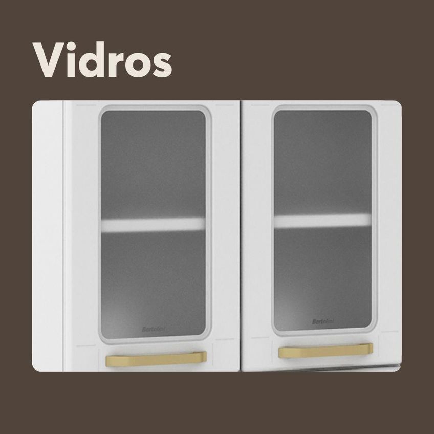 Armário Aéreo De Cozinha 6010 105cm 3 Portas Aço Vidro Branco Bertolini - imagem 3