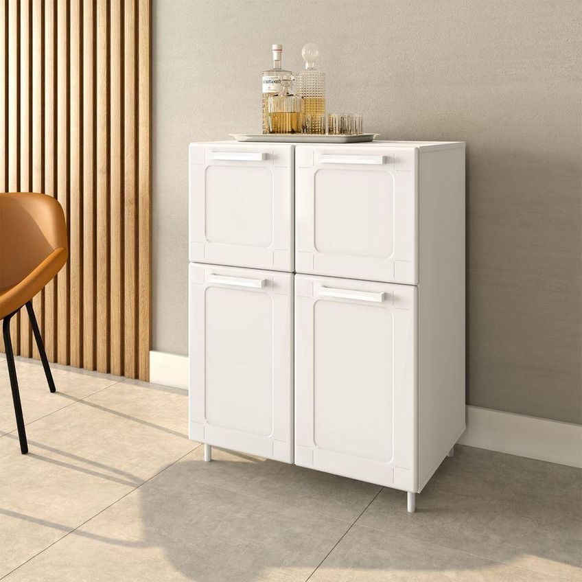 Armário Multiuso Aparador Buffet 4 Portas 70cm Branco Bertolini - imagem 3
