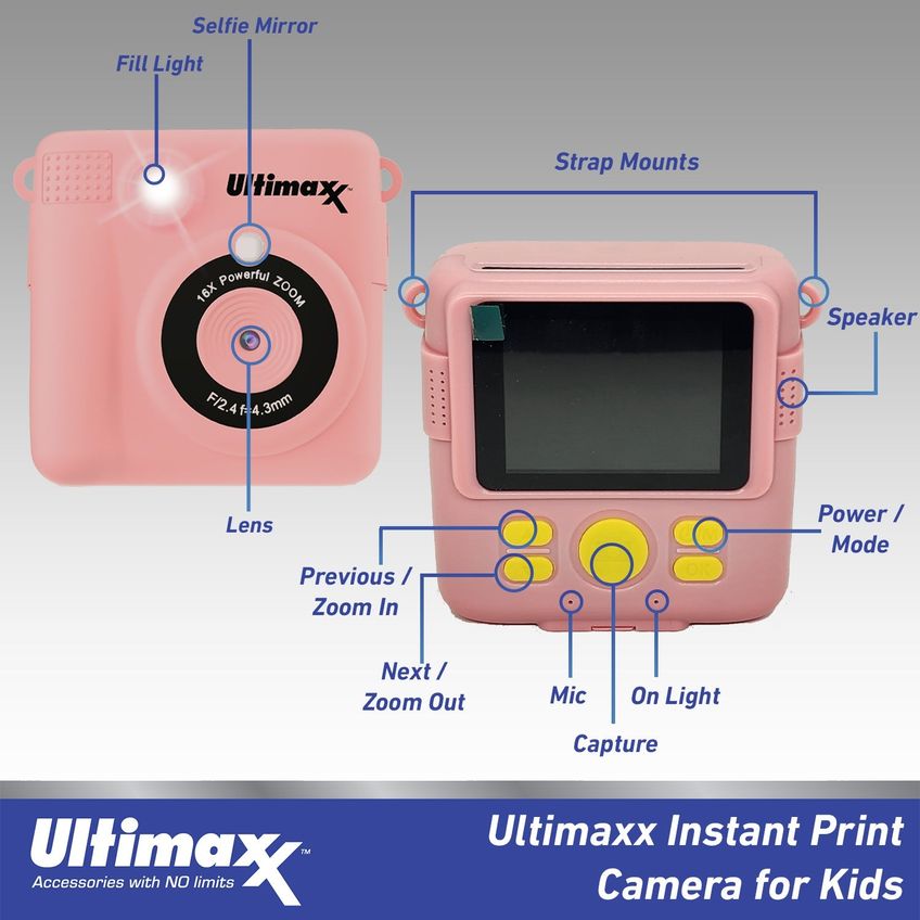Câmera Instantânea De Impressão Ultimaxx Kids Rosa 3 Bobinas 32gb - imagem 3