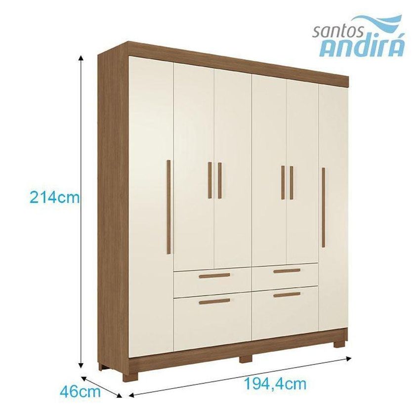 Guarda Roupa Casal Guarapuava 6 Portas 6 Gavetas Mdp 180cm Café E Cômoda Marabá - Santos Andirá - imagem 4