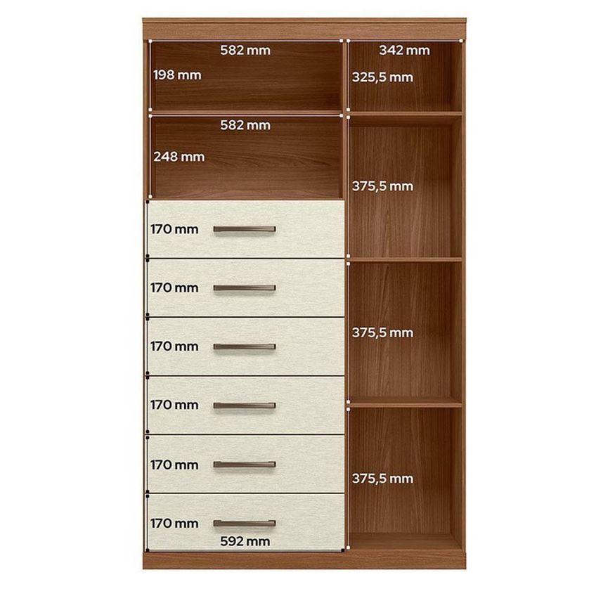 Guarda Roupa Casal Guarapuava 6 Portas 6 Gavetas Mdp 180cm Café E Cômoda Marabá - Santos Andirá - imagem 5