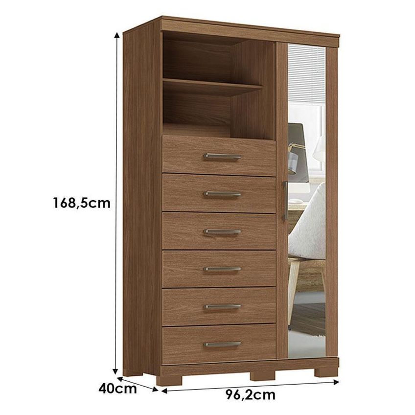 Guarda Roupa Casal Toledo 6 Portas De Bater 6 Gavetas Mdp Cômoda 1 Porta Com Espelho Jatobá - imagem 4