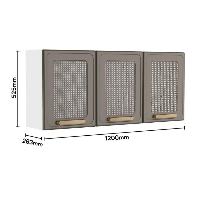 Armário Aéreo De Cozinha Em Aço Essência 7009 120cm 3 Portas Pecan Bertolini - imagem 3