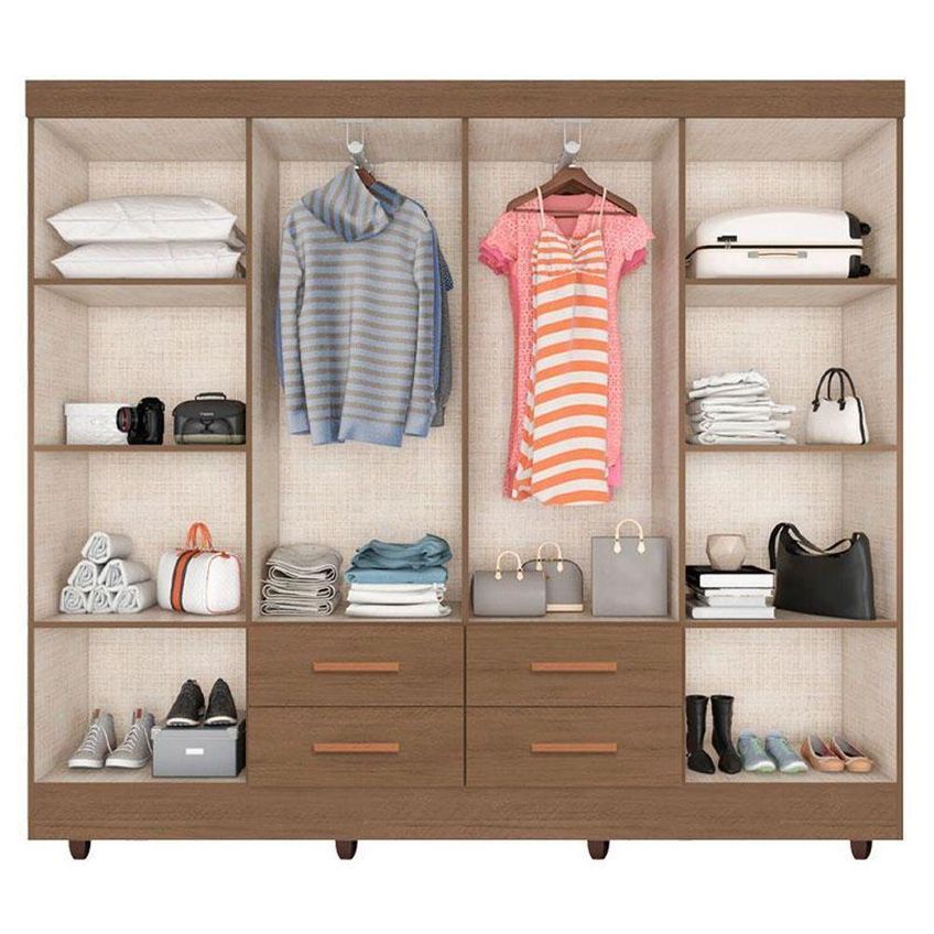 Guarda Roupa Casal Porto Com Cômoda Lite 4 Gavetas 2 Portas Carvalho Oak Móveis Leão - imagem 3