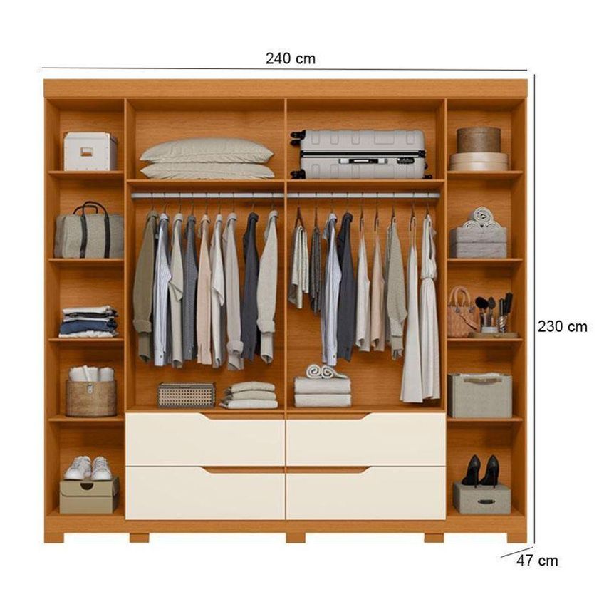 Kit Guarda Roupa Casal New Veneza 6 Portas 9 Gavetas Com Espelho Cinamomo Off White Albatroz Móveis - imagem 3