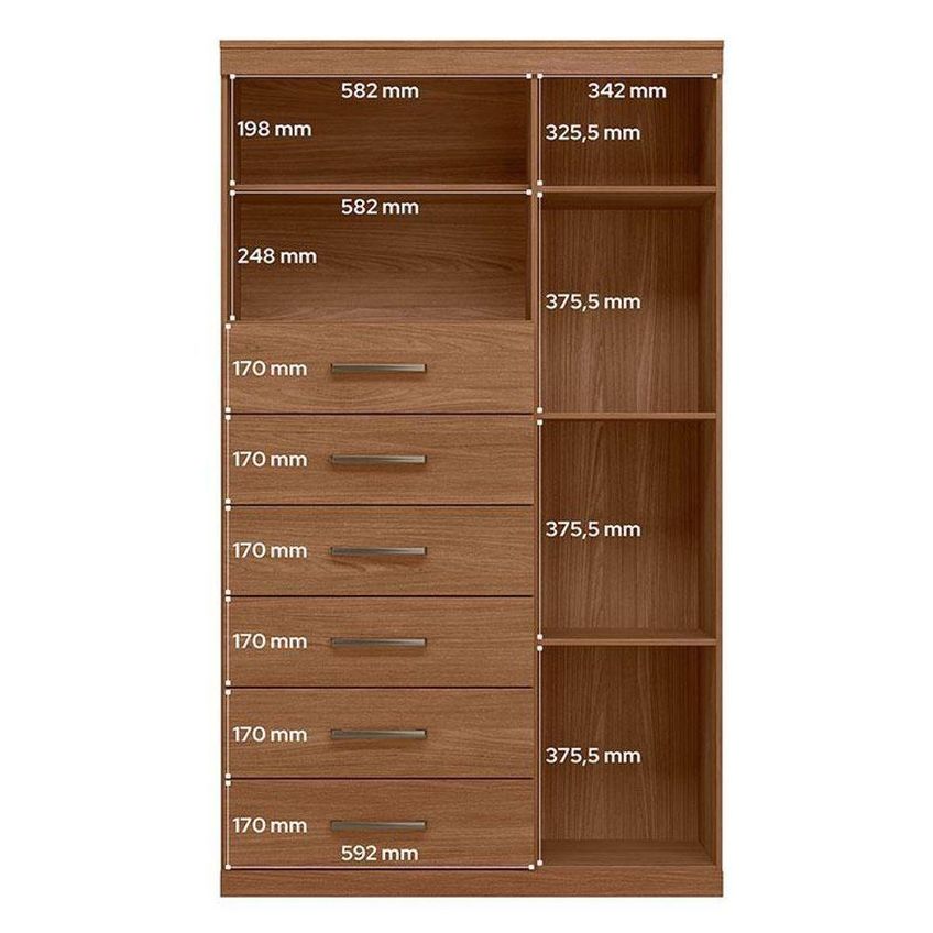 Guarda Roupa Casal Com Cômoda Toledo 6 Portas De Bater 6 Gavetas Mdp Jatobá Santos Andirá 180cm - imagem 3