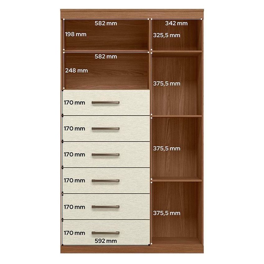 Guarda Roupa Casal Com Cômoda Toledo 6 Portas De Bater 6 Gavetas Mdp Jatobá Areia Santos Andirá - imagem 5