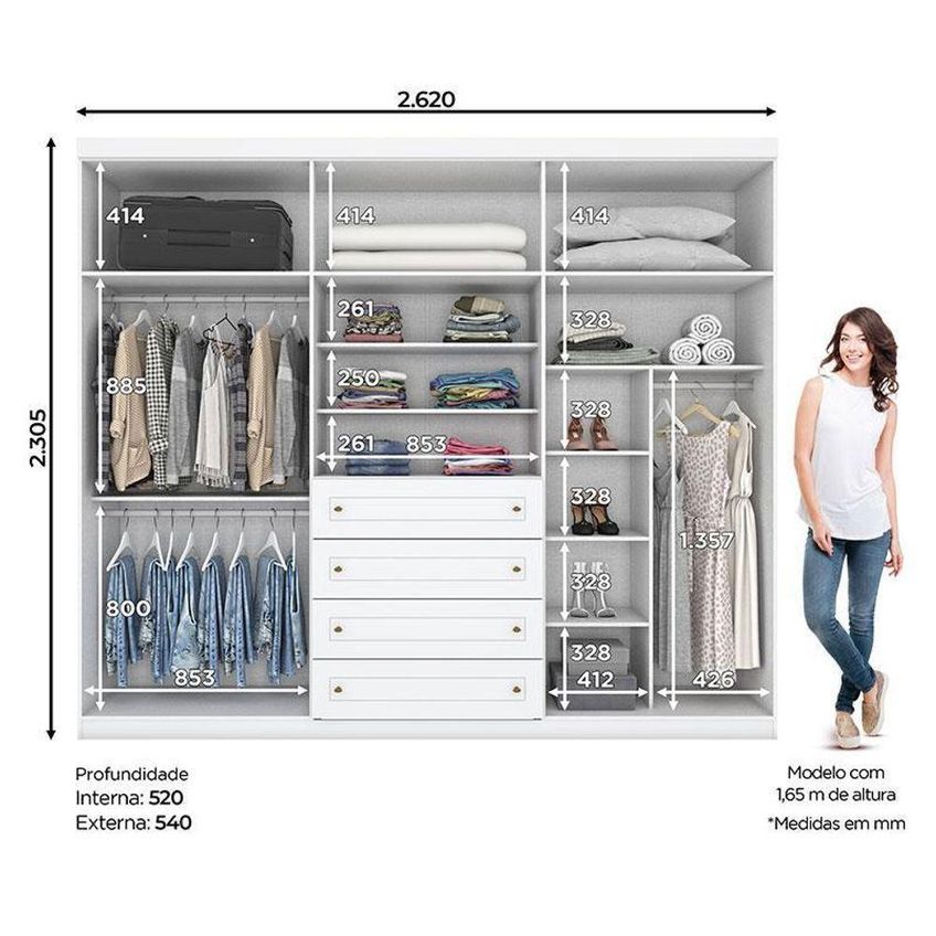 Kit Berço Guarda-roupa Katatau 6 Portas 4 Gavetas MDF Branco Móveis Henn - imagem 3