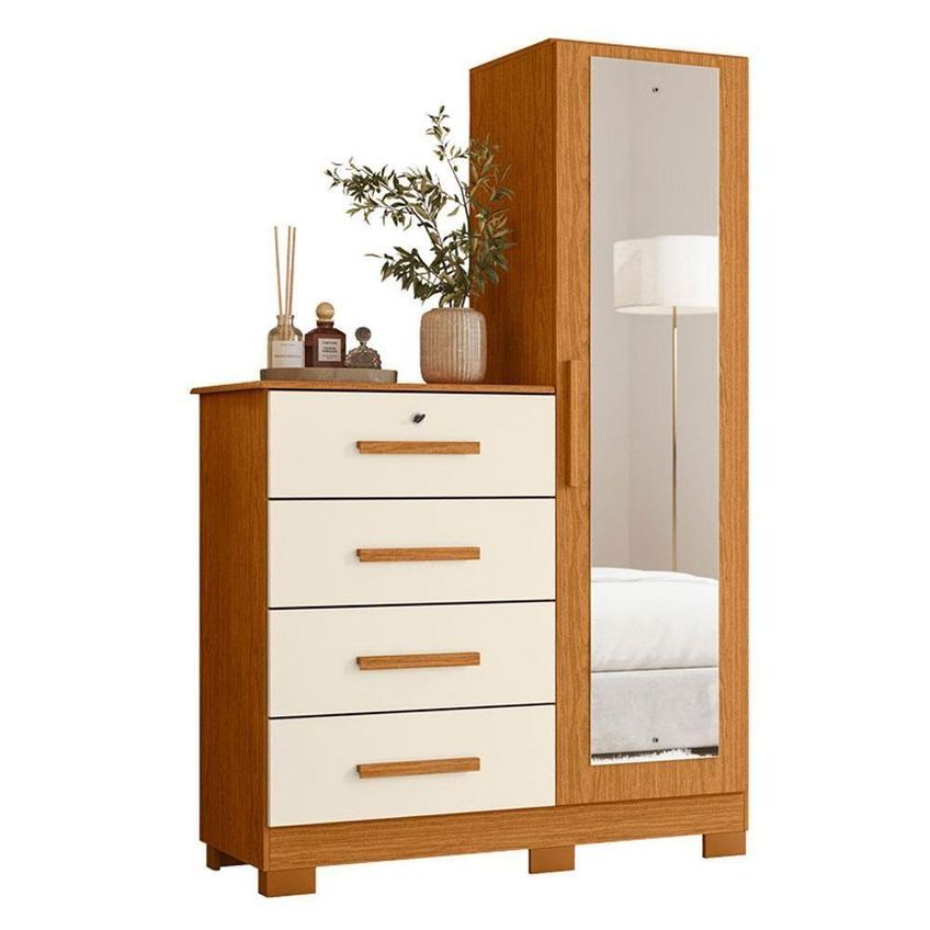 Guarda Roupa Casal Triton Plus 11 Portas De Bater Com Espelho E Cômoda 4 Gavetas Cinamomo Off White - imagem 3