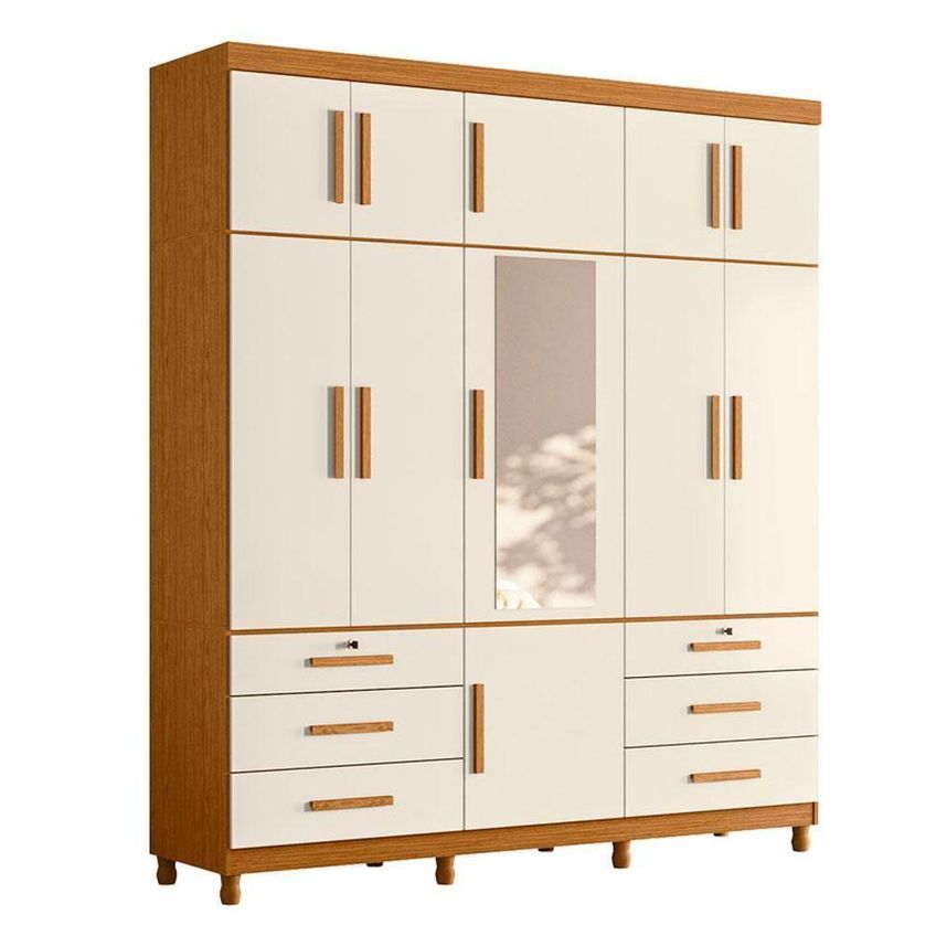 Guarda Roupa Casal Triton Plus 11 Portas De Bater Com Espelho E Cômoda 4 Gavetas Cinamomo Off White - imagem 4