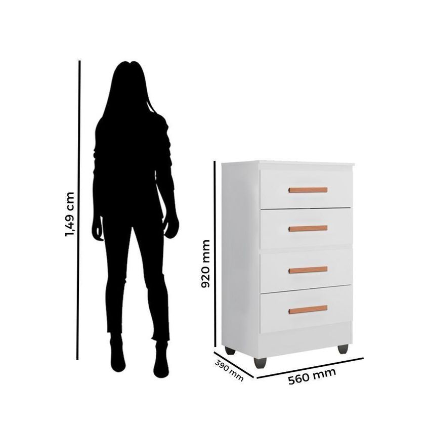Guarda Roupa Casal Capela Com Cômoda 4 Gavetas Lite Branco Brilho - Móveis Leão - imagem 3