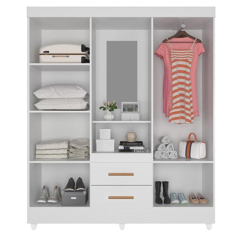 Guarda Roupa Casal Capela Com Cômoda 4 Gavetas Lite Branco Brilho - Móveis Leão - imagem 4