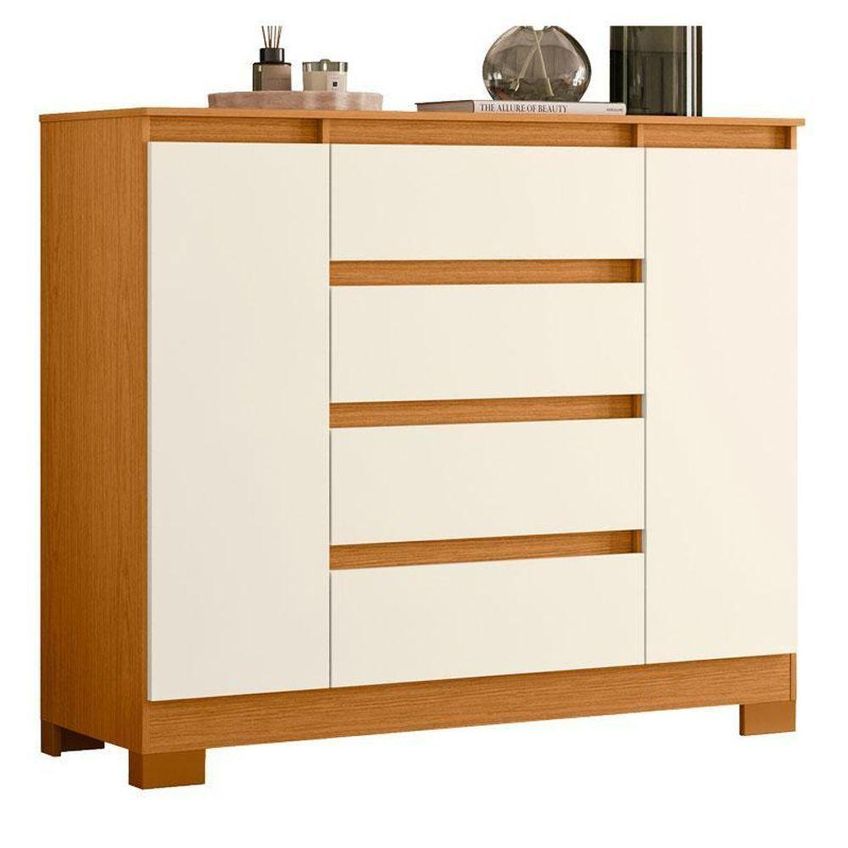 Guarda Roupa Casal Atena 6 Portas De Bater Com Espelho E Cômoda Sapateira Mdp Cinamomo Off White - imagem 3
