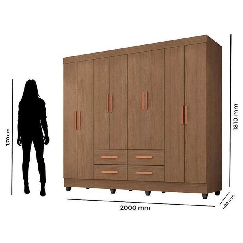Guarda Roupa Casal Porto Com Cômoda Lite 4 Gavetas 1 Porta Carvalho Oak Móveis Leão - imagem 3