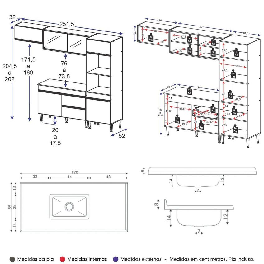 Armário De Cozinha Modulada Completa Com Pia 251,5cm Milano Multimóveis Mcr2395 Grafite/creme - imagem 4