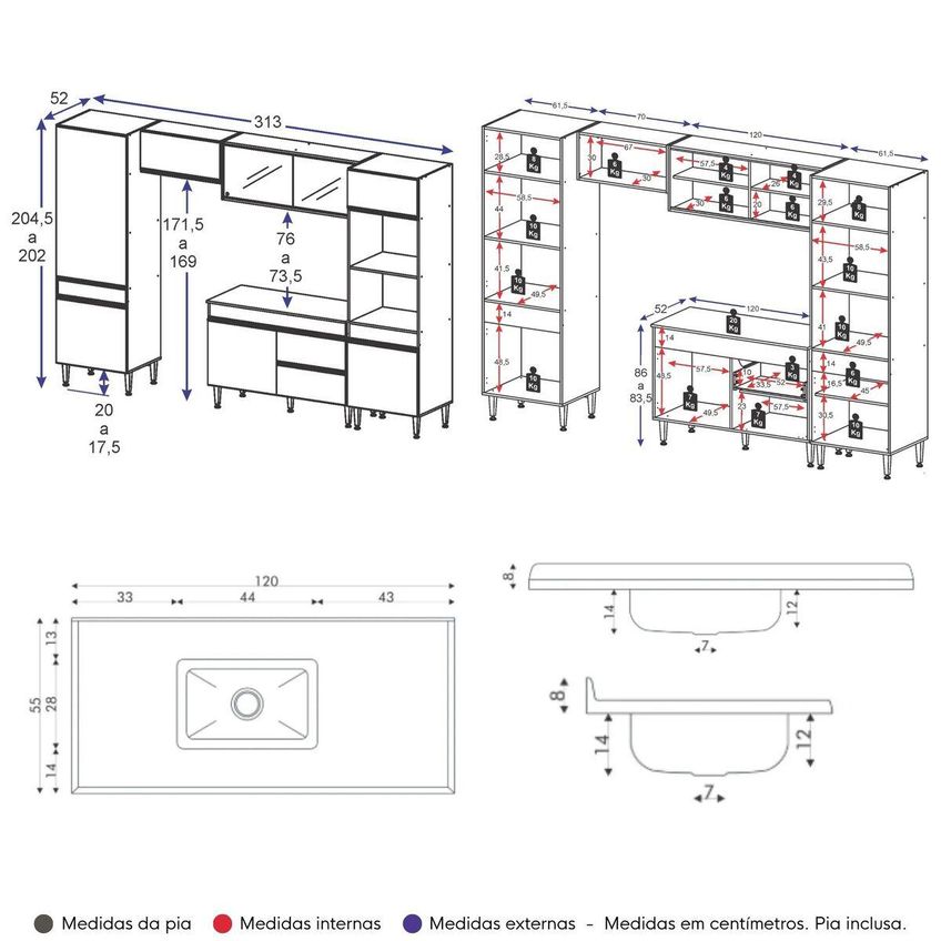 Armário De Cozinha Modulada Completa Com Pia 313cm Milano Multimóveis Mcr2394 Grafite/preto - imagem 4