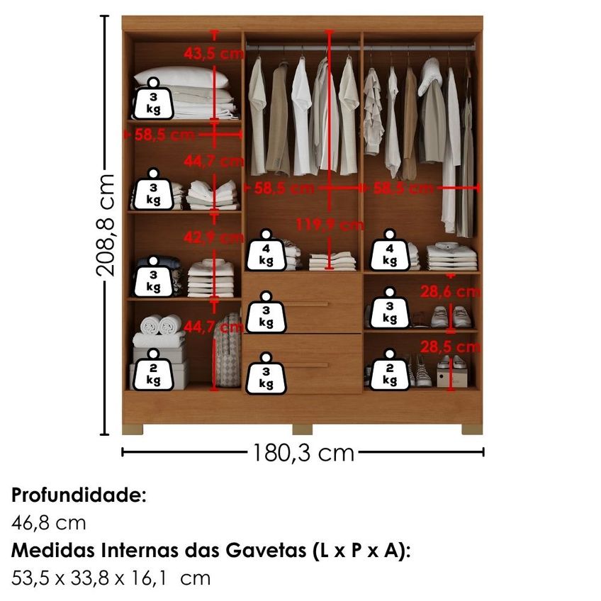 Guarda Roupa Casal 6 Portas Com Espelho Primor 181 Cm Cinamomo Zanz - imagem 3