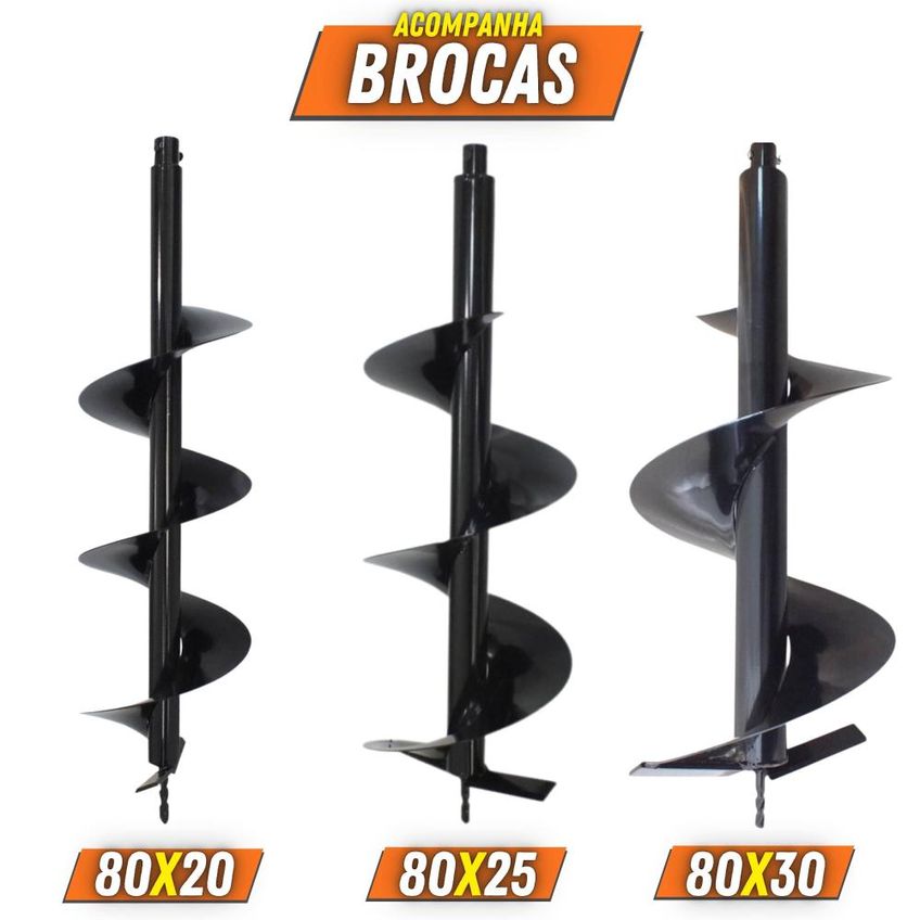 Trado Motorizado Profissional À Gasolina 2t Duratork Dps523g 52cc 2,5hp 10.500rpm Perfurador De Solo Completo Com 3 Brocas 80x20cm, 80x25cm E 80x30c - imagem 3