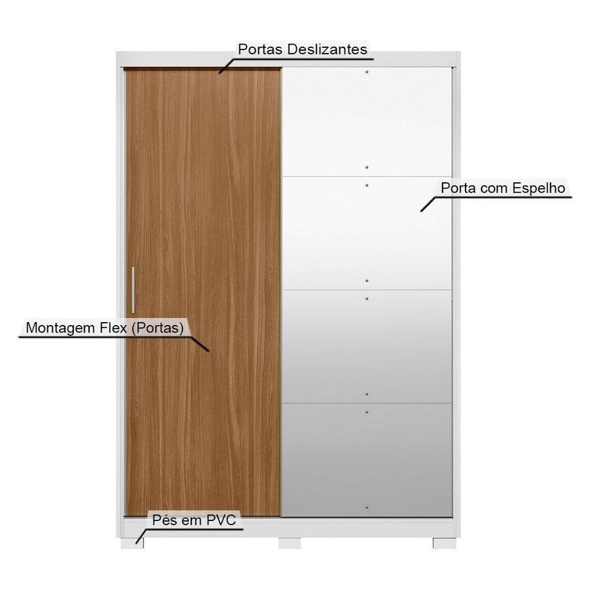 Guarda Roupa Casal Riva 2 Portas De Correr 4 Gavetas Mdf Com Espelho Branco-amendola Demóbile - imagem 3