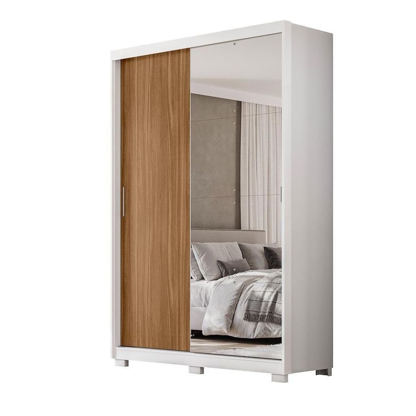 Guarda Roupa Casal Riva 2 Portas De Correr 4 Gavetas Mdf Com Espelho Branco-amendola Demóbile - imagem 4