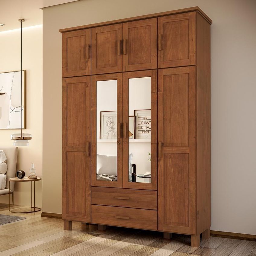 Guarda Roupa Casal Selena F06 8 Portas De Bater 2 Gavetas Madeira Maciça Castanho Lyam Decor - imagem 2