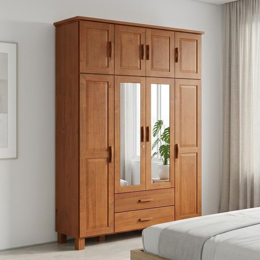 Guarda Roupa Casal Selena F06 8 Portas De Bater 2 Gavetas Madeira Maciça Castanho Lyam Decor - imagem 3