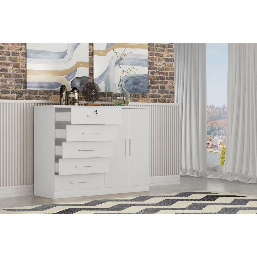 Comoda Space 5 Gavetas Mdf-mdp Puxador Mdf Neve Móveis Novo Horizonte - imagem 4