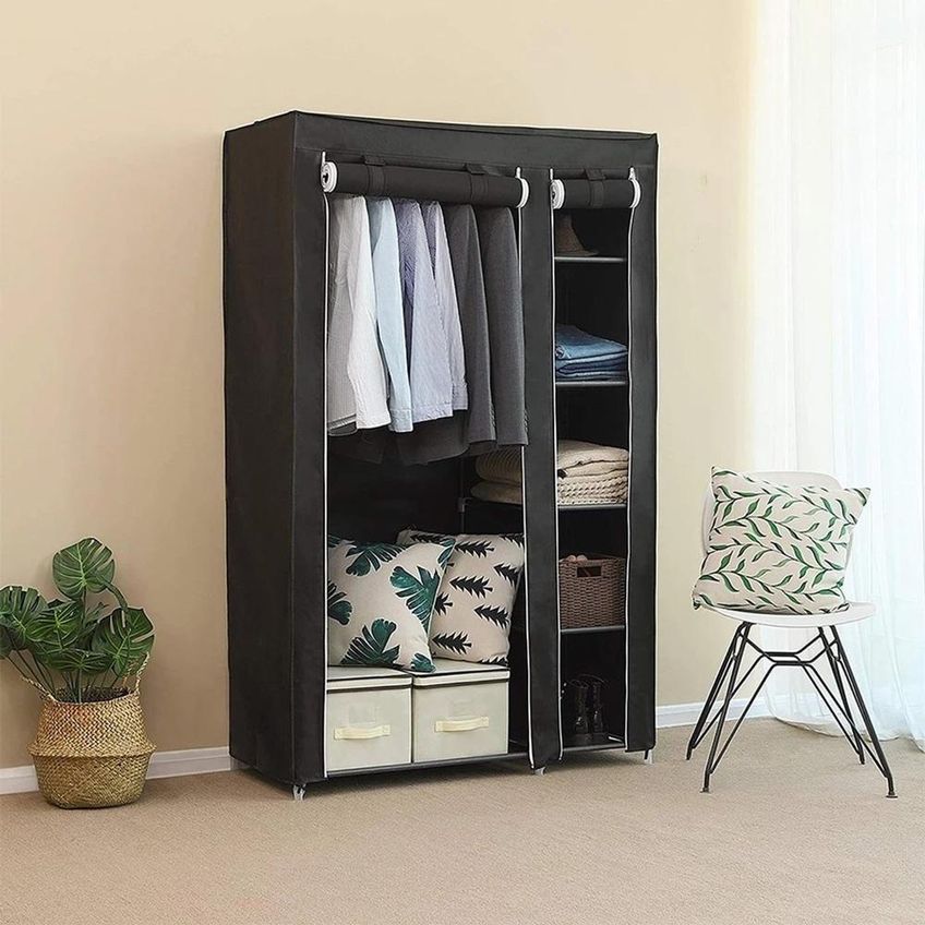 Guarda Roupa Duplo Portatil 4 Prateleiras Com Sapateira Preto Para Organização Prática Em Ambientes - imagem 5