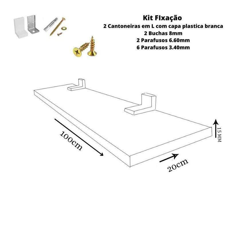 Prateleira Simples F031 100x20cm MDF com Suporte de Parede para Organização Preto - imagem 4
