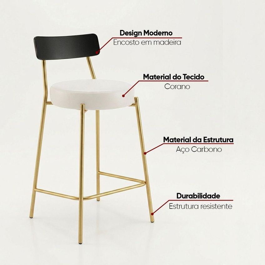 Banqueta Londrina Pu D03 Assento Pu Base Fixa Com Encosto Fixo Branco D'rossi - imagem 3