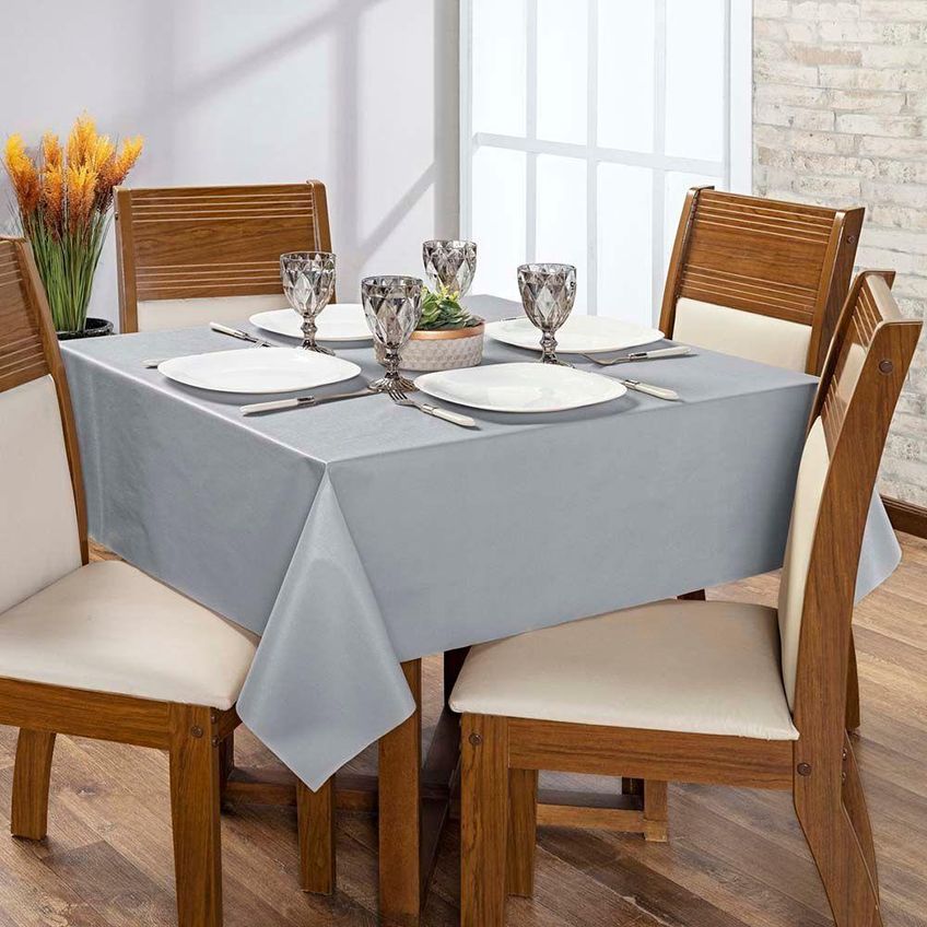 Toalha De Mesa Lisa Térmica PVC E Polietileno 250cm X 140cm 1 Peça Cinza Clara Luz Decora - imagem 2