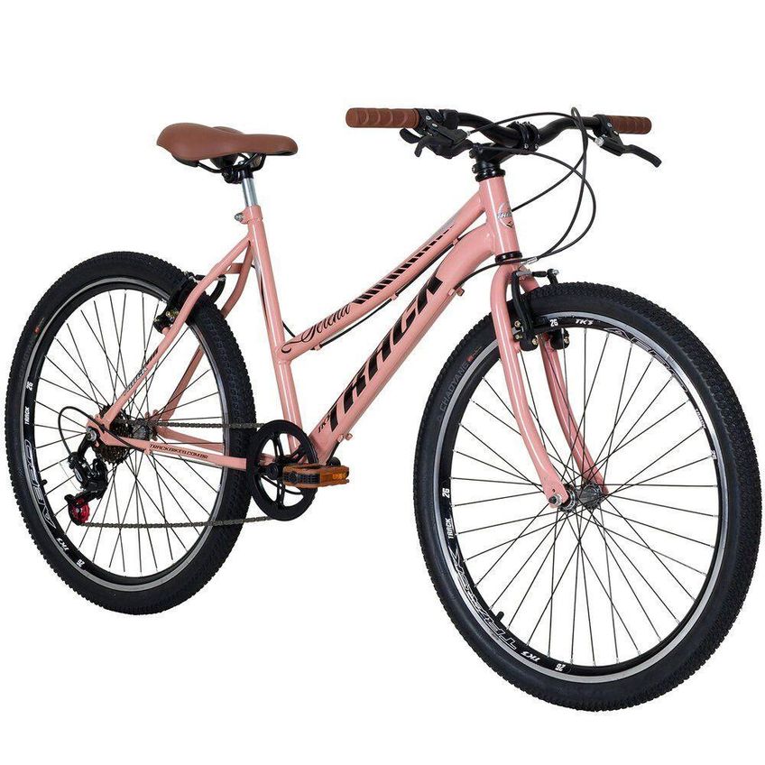 Bicicleta Serena Urbana Aro 26 Quadro Aço Carbono 7 Marchas Track Bikes Rosa - imagem 2