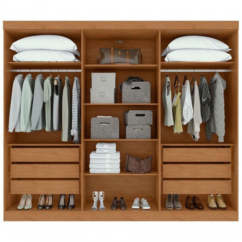 Guarda Roupa Casal Bertha 6 Portas De Bater 6 Gavetas Mdp Amendoa Clean Móveis Lopas - imagem 3