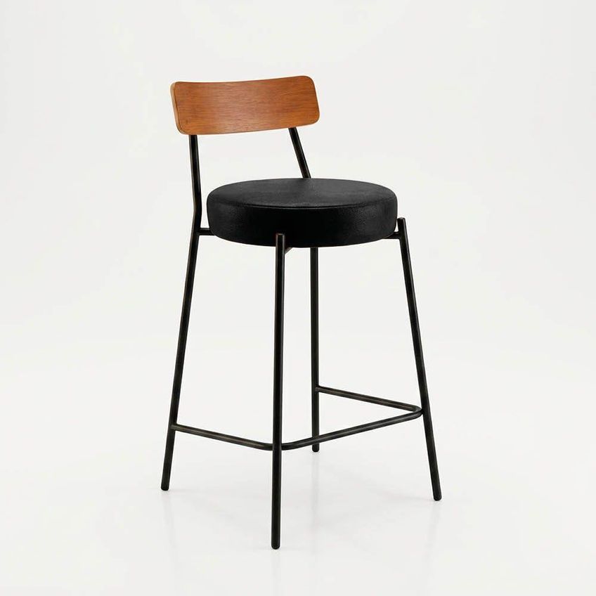Banqueta Cozinha Alta Londrina Pu D03 Assento Pu Base Fixa Com Encosto 95cm Preto D'rossi - imagem 5