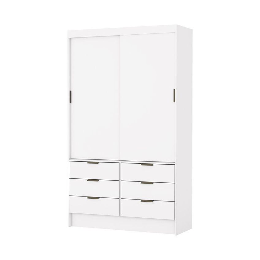 Guarda Roupa Sevilha 2 Portas De Correr Com Espelho 6 Gavetas MDP Branco Carioca Móveis - imagem 3