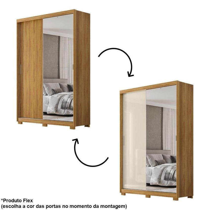 Guarda Roupa Casal Riva 2 Portas De Correr Com Espelho 4 Gavetas Mdf Cinamon Touch Off White - imagem 5