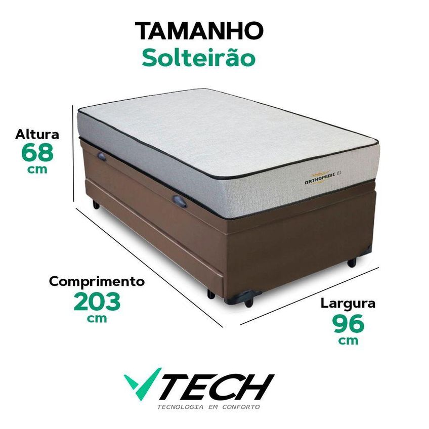Cama Box Com Baú Solteiro Bicama Auxiliar Orthopedic D33 Espuma Solteirão Marrom Vtech - imagem 4