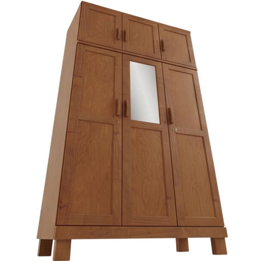 Guarda Roupa Solteiro Lorie F06 6 Portas De Bater 2 Gavetas Madeira Maciça Castanho Lyam Decor - imagem 3