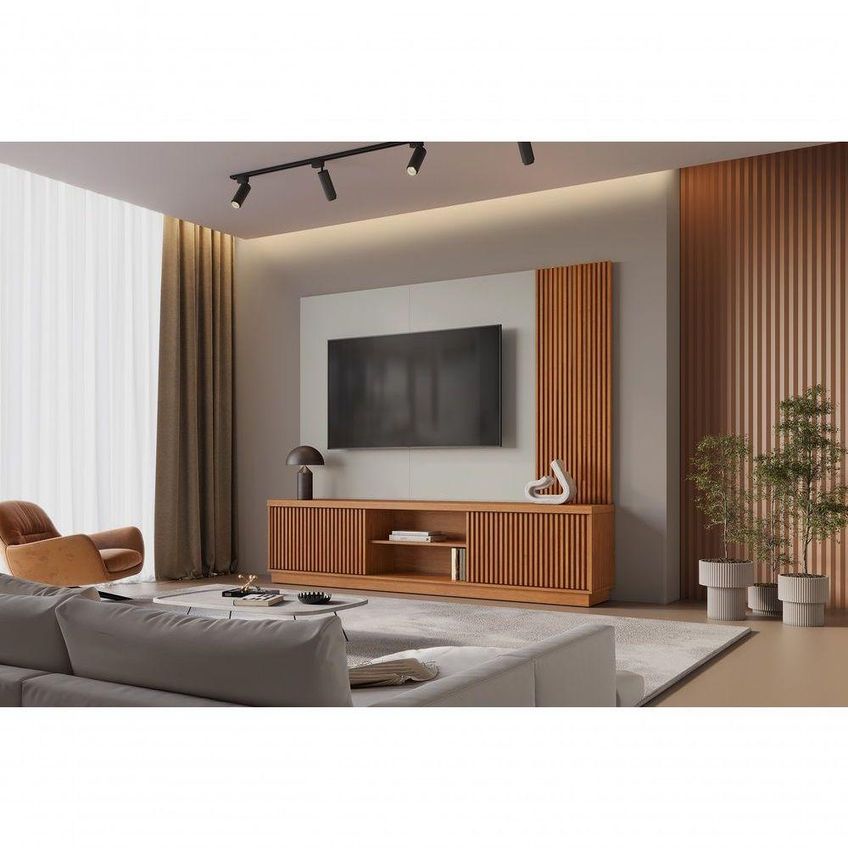 Painel Com Rack Home Arezzo Para TV 75" 220cm MDF-MDP Com 2 Portas Off White Mavaular Móveis - imagem 4