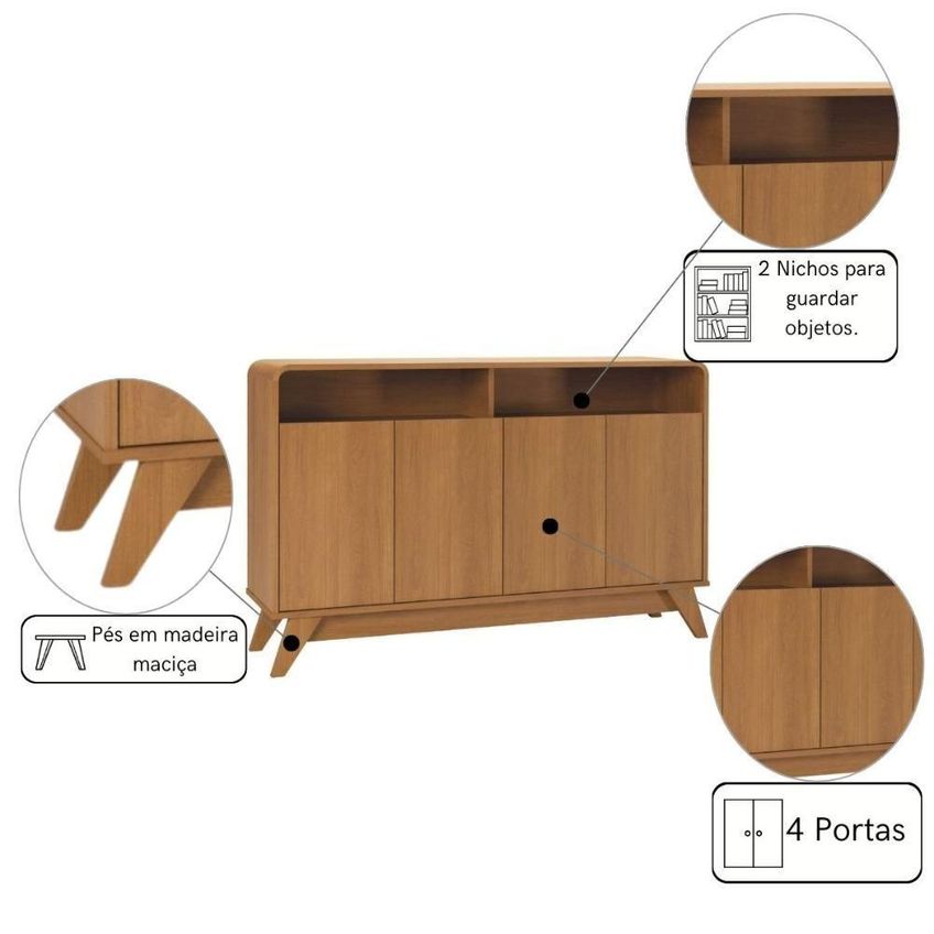 Bancada Nature Moderno 4 Portas 1 Gaveta MDP 125cm Mais De Casa - imagem 3