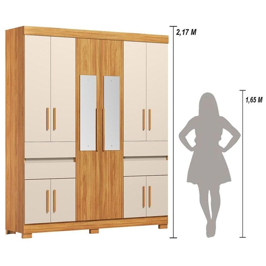 Guarda Roupa Casal Vizanno 10 Portas De Bater 4 Gavetas Mdp Com Espelho Off White Demóbile - imagem 3